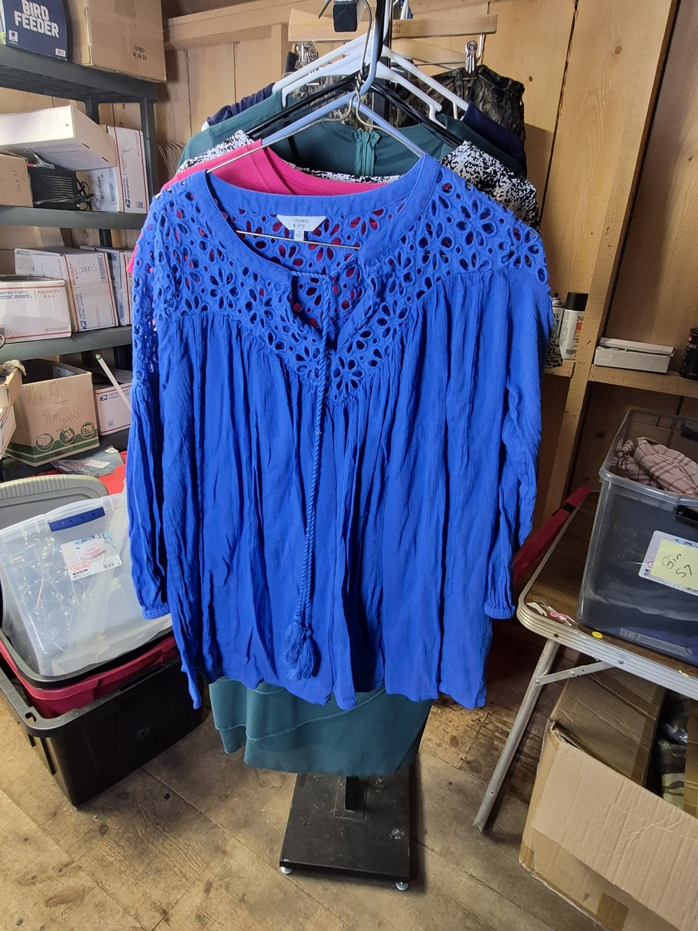 crown & ivy Royal Blue Crochet Yoke Peasant Tunic Bin 57